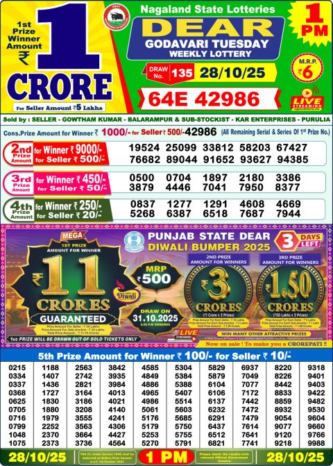 Dear Lottery 1pm Result 28.10.25
