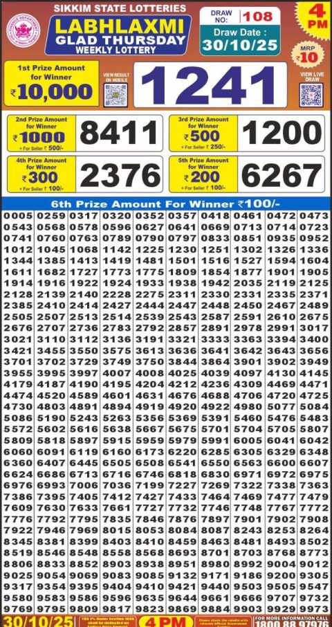 Labh Laxmi Lottery 4pm Result 30.10.25