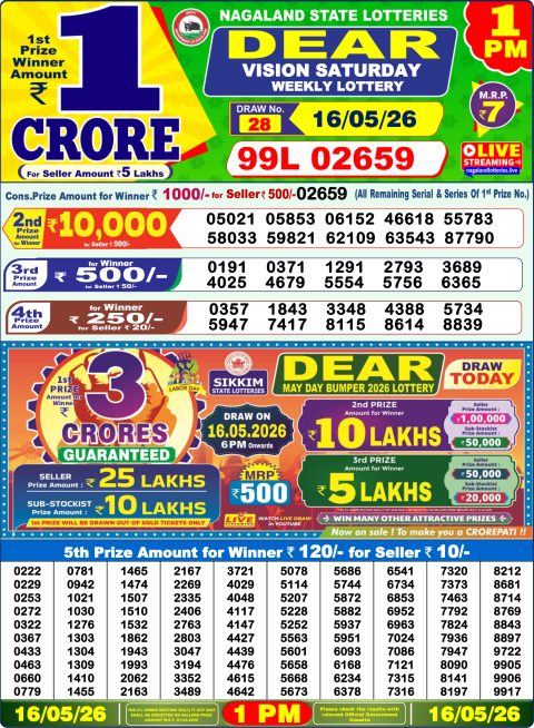 Dear Lottery 1pm Result 16.05.26