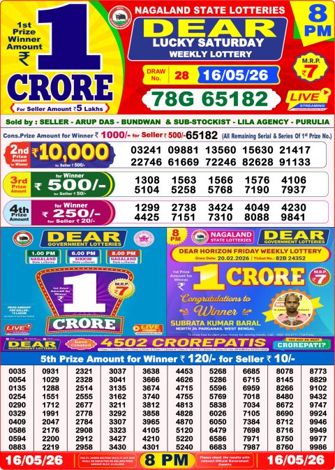 Dear Lottery 8pm Result 16.05.26