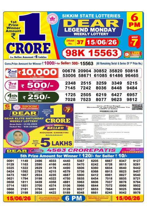 Dear Lottery 6pm Results 15.06.26