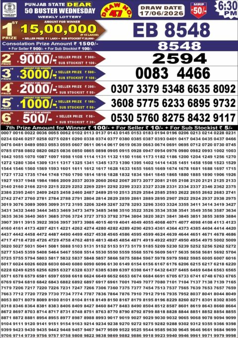 Punjab State Dear 50 Lottery 6:30pm Result 17.06.26