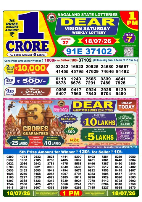 Dear Lottery 1pm Result 18.07.26