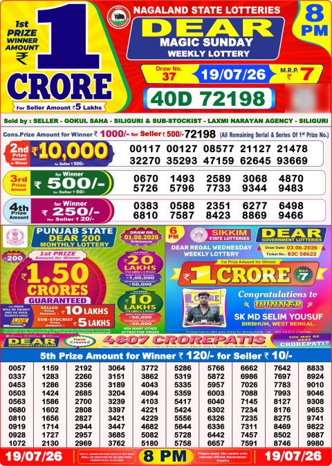 Dear Lottery 8pm Result 19.07.26