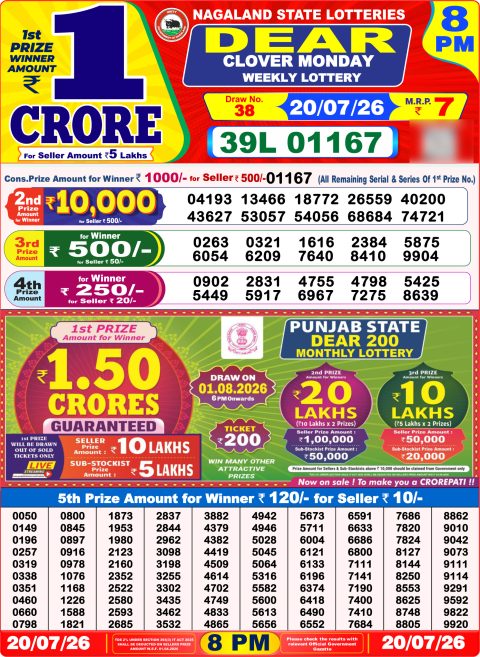 Dear Lottery 8pm Result 20.07.26
