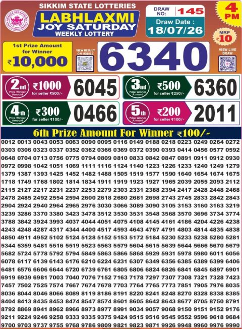 Labh Laxmi Lottery 4pm Result 18.07.26