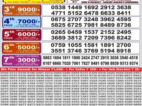 Punjab State Dear 1000 Quarterly Lottery Result